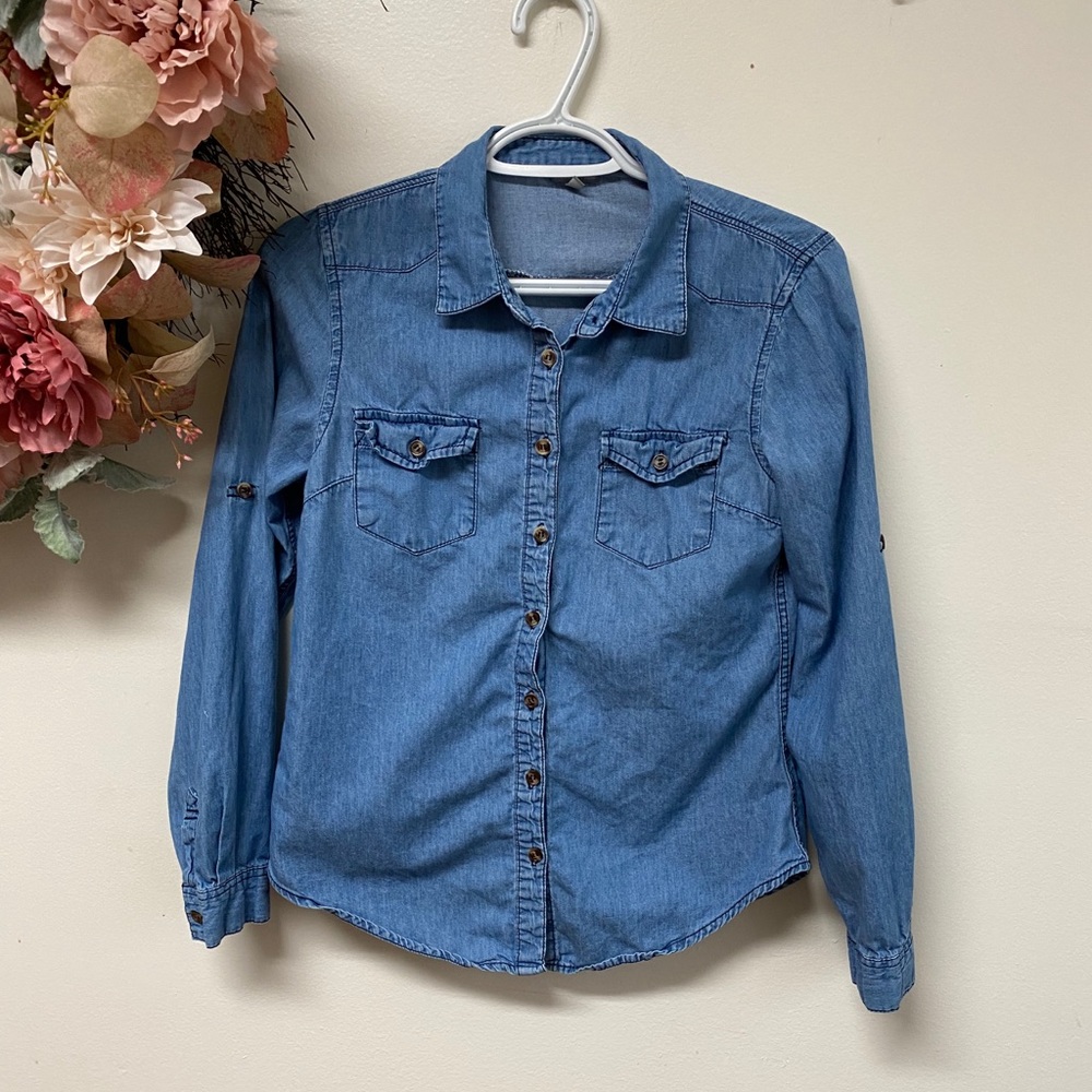 Blue Charlotte Russe Button Up Long Sleeve